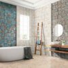 Intricate Moroccan mandala-pattern wall tiles creating a decorative bathroom feature by Timex Ceramic