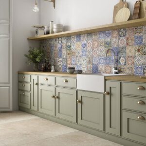 Matte finish Moroccan patterned wall tiles adding character to a kitchen interior by Timex Ceramic