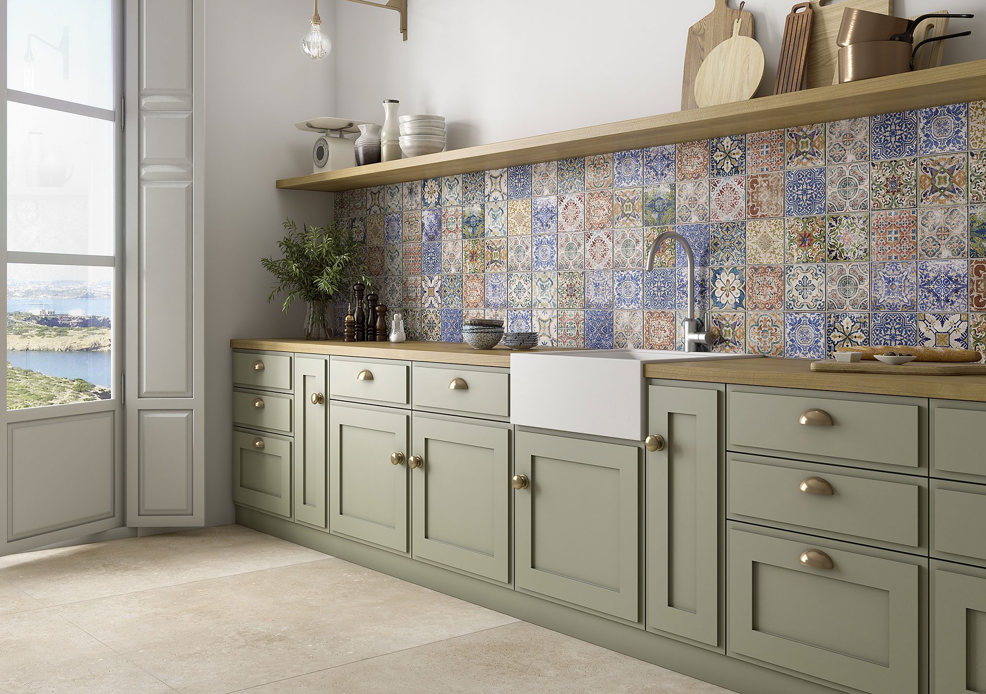 Matte finish Moroccan patterned wall tiles adding character to a kitchen interior by Timex Ceramic