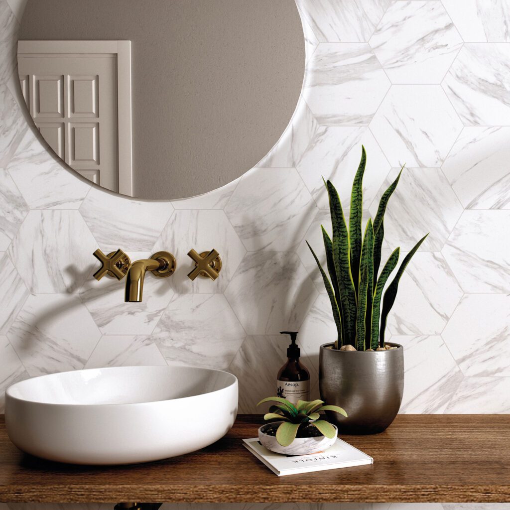 hex corola white marble hexagon wall tiles