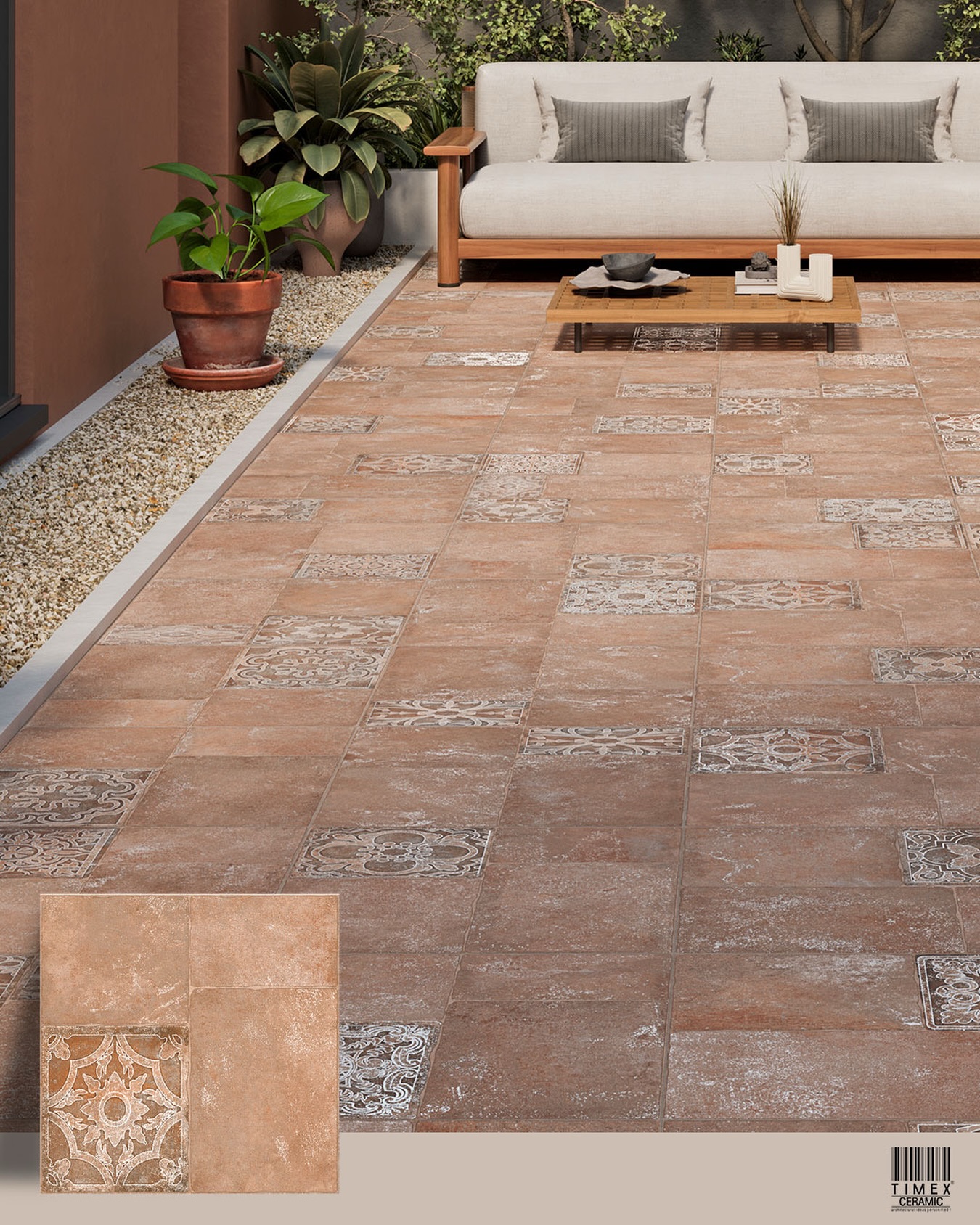 Pattern, but with a more relaxed attitude.
The warm terracotta tone and weathered detailing give this tile a distinctly Mediterranean feel, while the scattered ornamental motifs keep the floor from looking overly formal.
Its larger format lets the pattern breathe across the surface, creating a more open, grounded look. Paired with timber, earthy walls and greenery, it works especially well in courtyards, terraces and relaxed indoor spaces.
A tile that makes a floor feel lived-in from the very first glance.
Explore the complete series via the link in bio.
Argos Series
Finish: Matt
Application: Wall, Floor, Exterior, Multipurpose
Size: 580 × 580 mm
#TimexCeramic #ArgosSeries #TerracottaTiles #PatternedTiles #OutdoorTiles